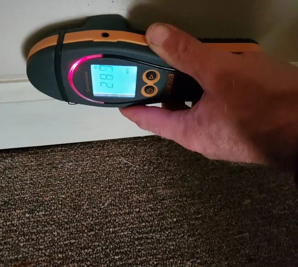 Moisture detection at baseboard during Burst Pipe Cleanup in Strawberry